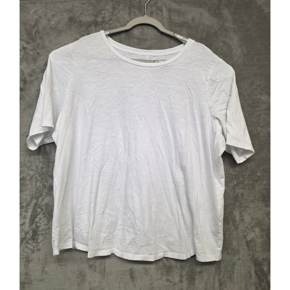 Eileen Fisher Woman White Organic Cotton Slub Crew Neck Tee 3X Center Back Seam